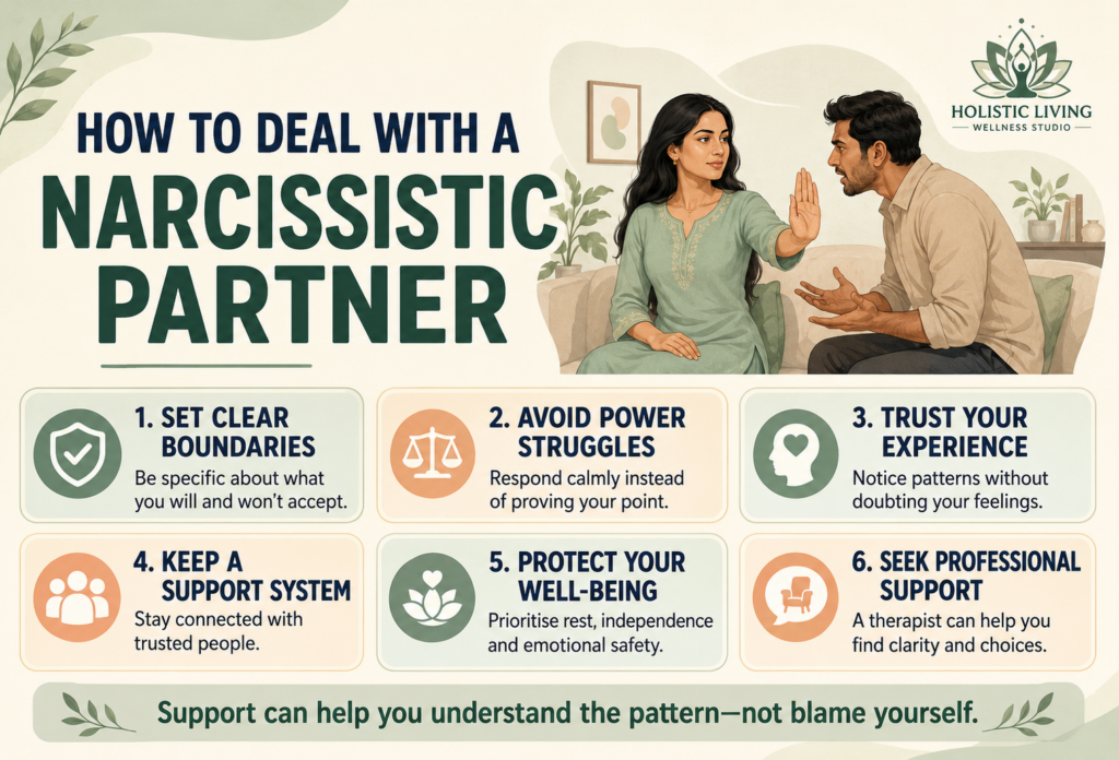 ChatGPT Image Aug 14 2026 032459 PM The Holistic Living 6 steps to deal with a narcissist by expert psychologist at Holistic Living Wellness Studio.