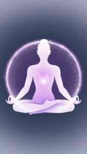 2 seconds video clip of glowing violet aura or bubble forming around a silhouette of yogi The Holistic Living