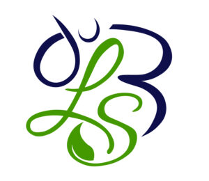 Abstract blue and green circular logo with interwoven flowing ribbons and curved shapes